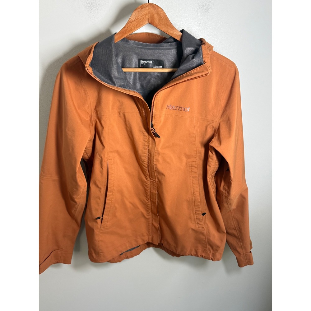 Marmot Womens Burnt Orange Full Zip Hooded Rain Jacket Shell Size S Small